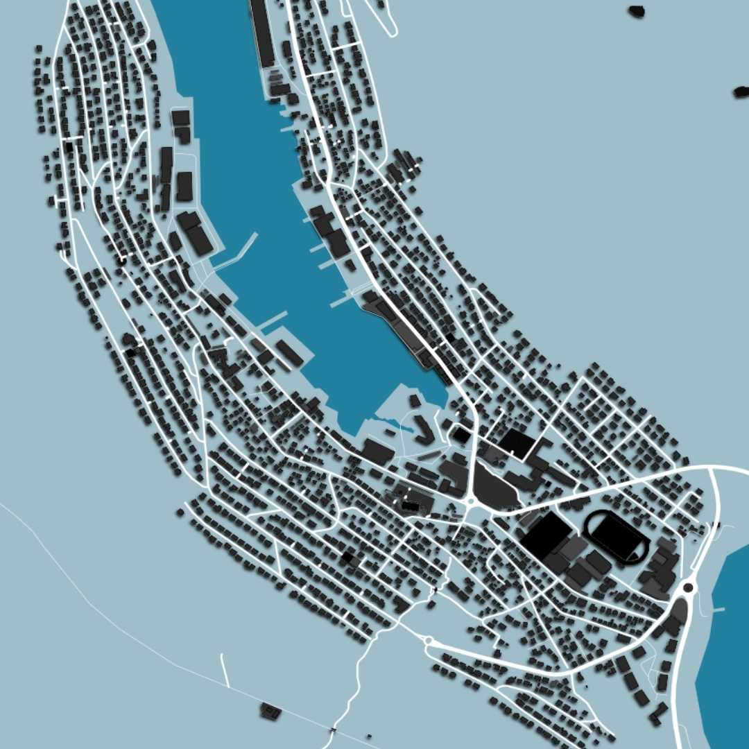 COLOURED ROAD MAP OF KLAKSVIK, FAROE ISLANDS BY MAPBAKES