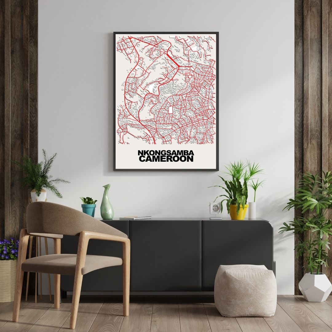 COLOURED ROAD MAP OF NKONGSAMBA, CAMEROON BY MAPBAKES