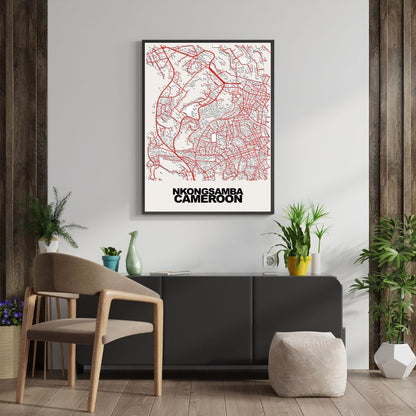 COLOURED ROAD MAP OF NKONGSAMBA, CAMEROON BY MAPBAKES