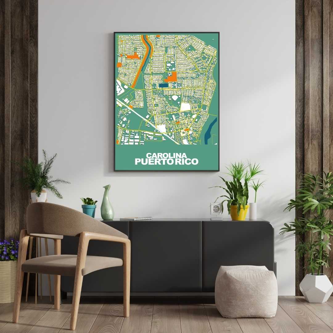 COLOURED ROAD MAP OF CAROLINA, PUERTO RICO BY MAPBAKES