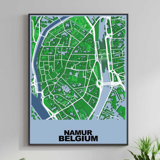 COLOURED ROAD MAP OF NAMUR, BELGIUM BY MAPBAKES