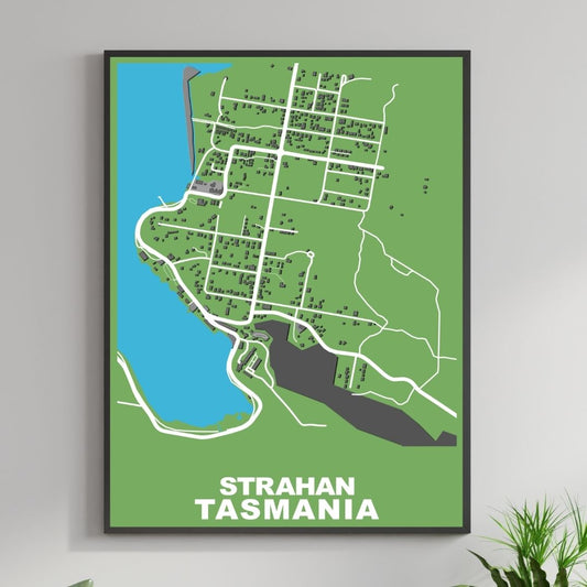 COLOURED ROAD MAP OF STRAHAN, TASMANIA BY MAPBAKES