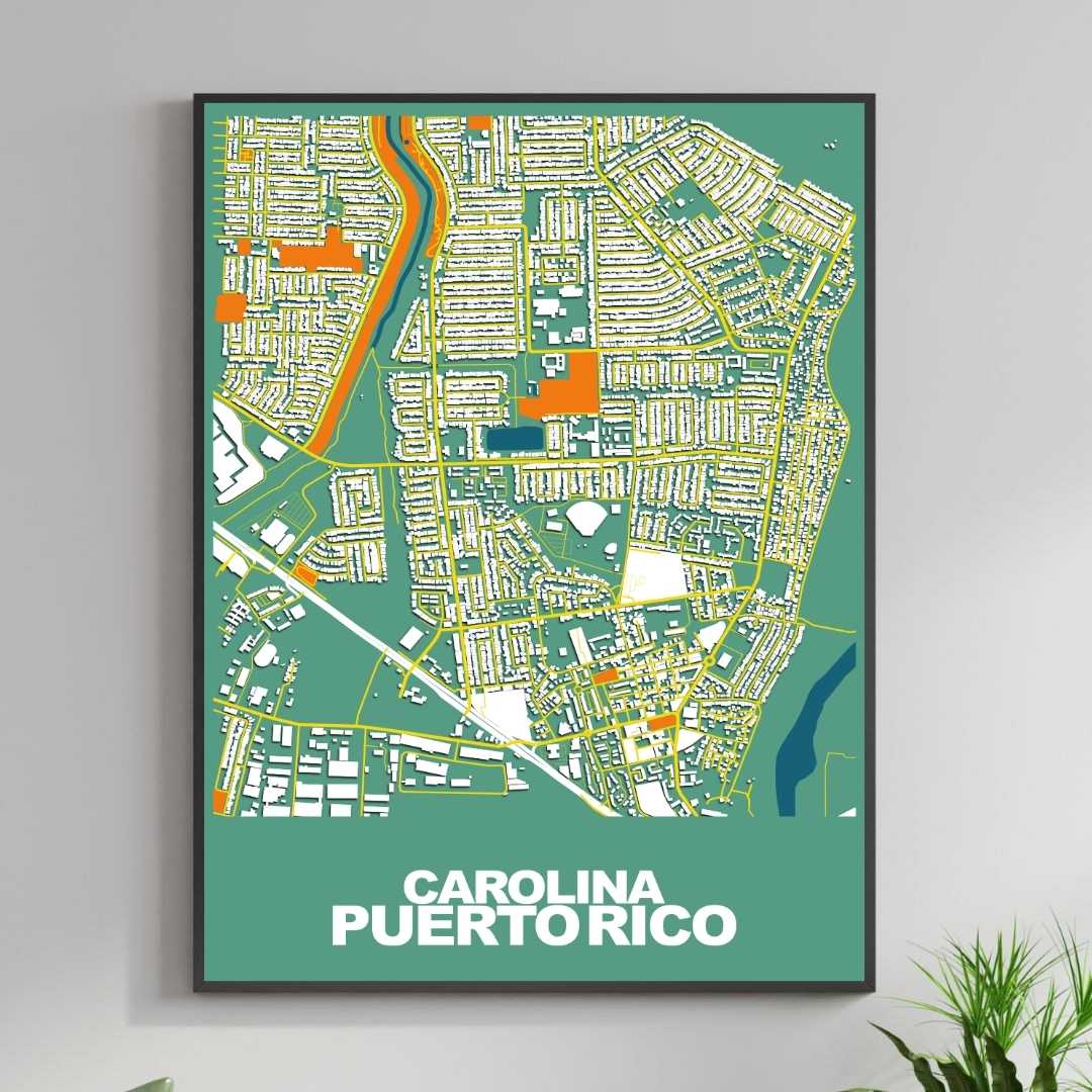 COLOURED ROAD MAP OF CAROLINA, PUERTO RICO BY MAPBAKES