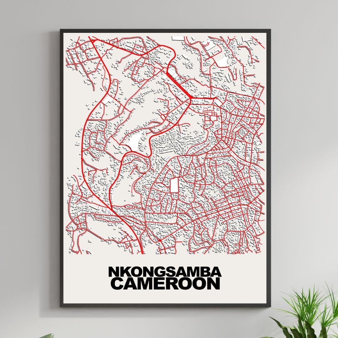 COLOURED ROAD MAP OF NKONGSAMBA, CAMEROON BY MAPBAKES