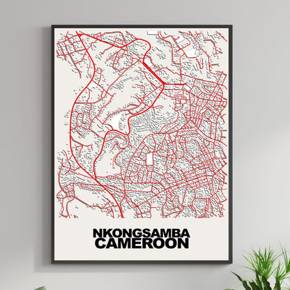 COLOURED ROAD MAP OF NKONGSAMBA, CAMEROON BY MAPBAKES