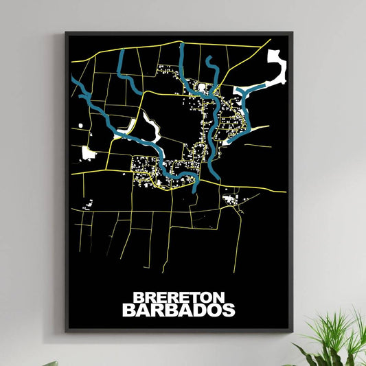 COLOURED ROAD MAP OF BRERETON, BARBADOS BY MAPBAKES