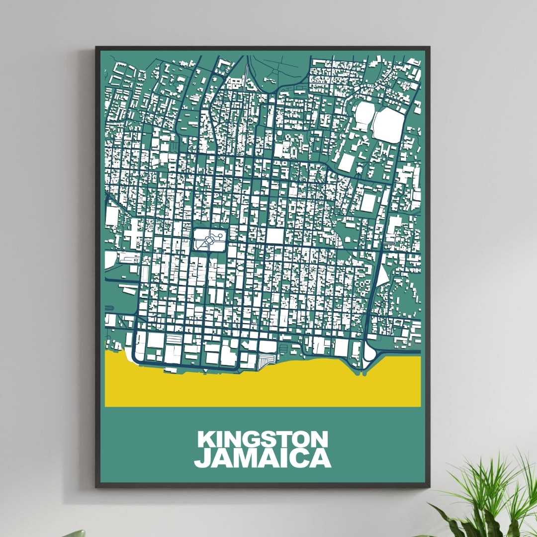 COLOURED ROAD MAP OF KINGSTON, JAMAICA BY MAPBAKES