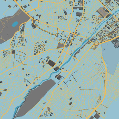 COLOURED ROAD MAP OF GANJA, AZERBAIJAN BY MAPBAKES