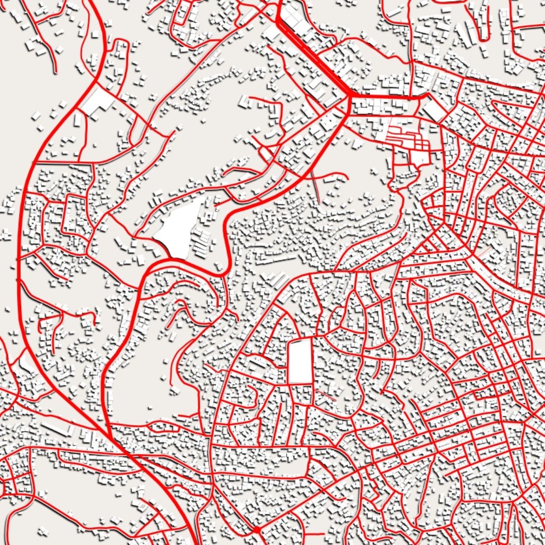 COLOURED ROAD MAP OF NKONGSAMBA, CAMEROON BY MAPBAKES