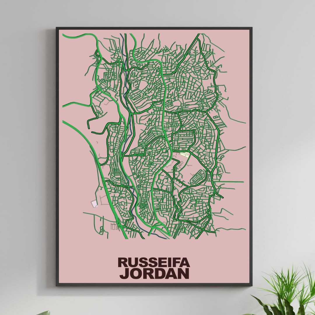 COLOURED ROAD MAP OF RUSSEIFA, JORDAN BY MAPBAKES