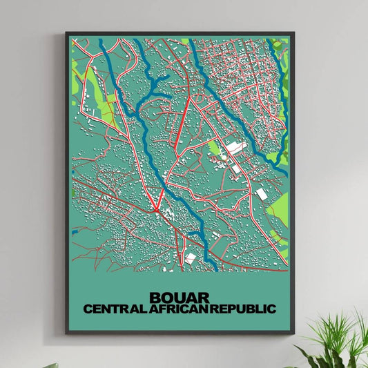 COLOURED ROAD MAP OF BOUAR, CENTRAL AFRICAN REPUBLIC BY MAPBAKES