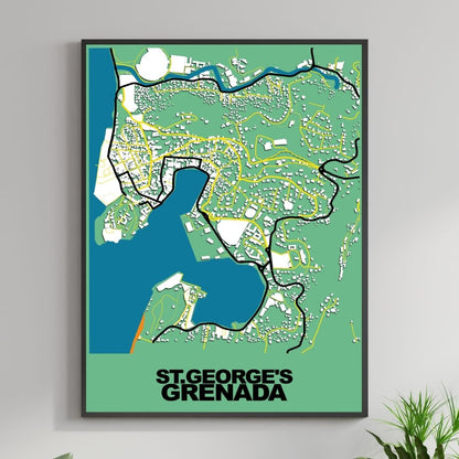 COLOURED ROAD MAP OF ST. GEORGE'S, GRENADA BY MAPBAKES