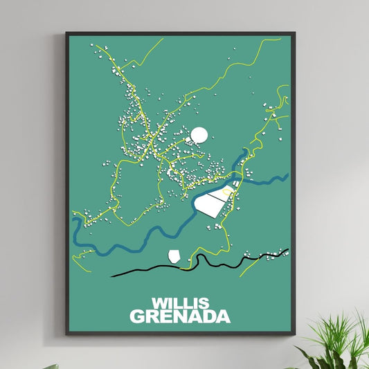 COLOURED ROAD MAP OF WILLIS, GRENADA BY MAPBAKES