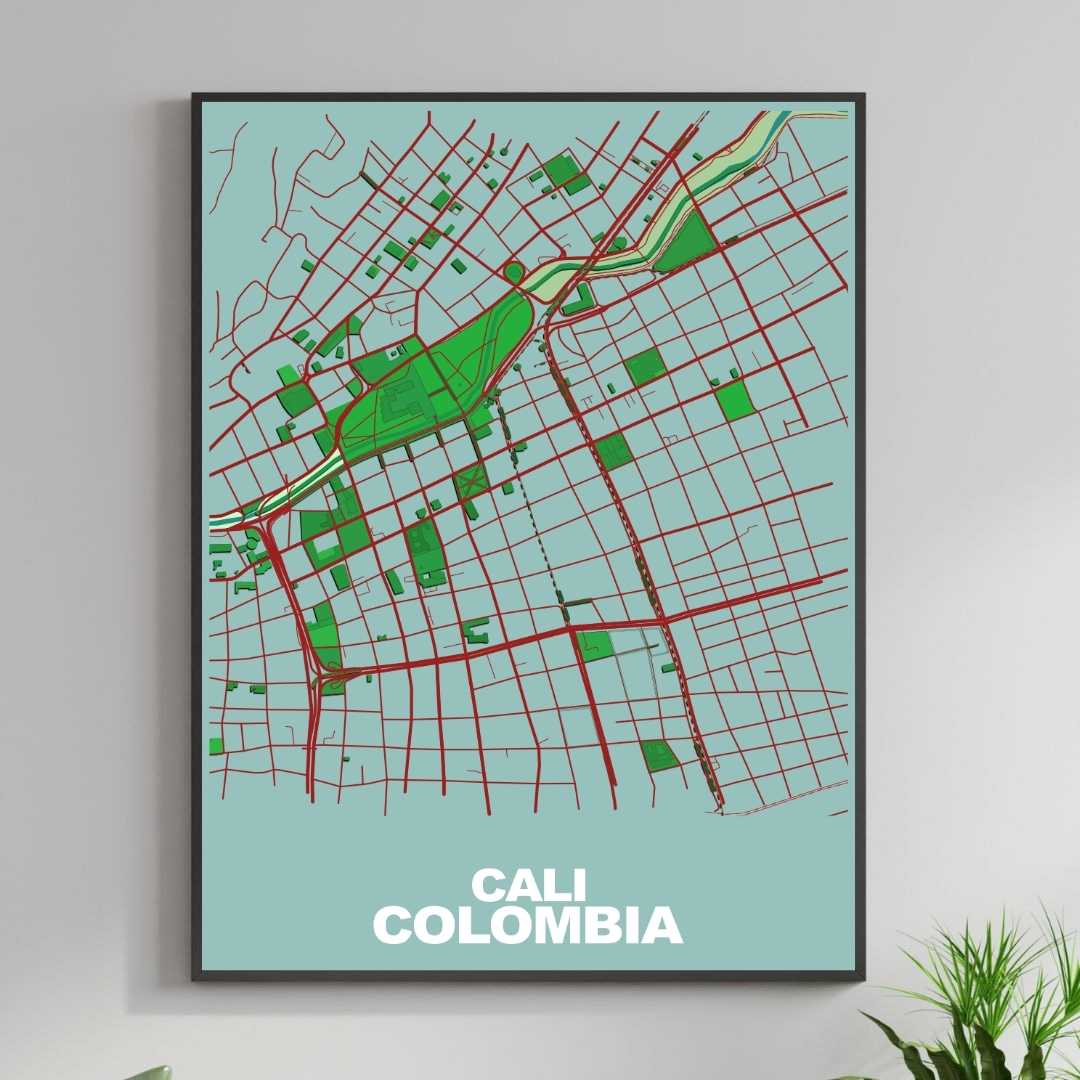 COLOURED ROAD MAP OF CALI, COLOMBIA BY MAPBAKES