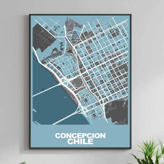 COLOURED ROAD MAP OF COCEPCION, CHILE BY MAPBAKES