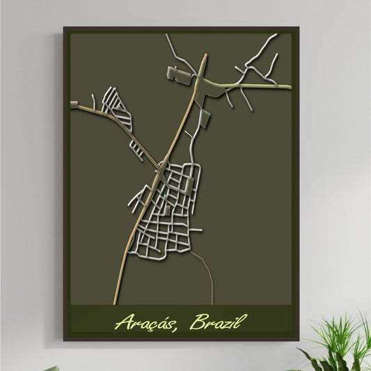 COLOURED ROAD MAP OF ARACAS, BRAZIL BY MAPBAKES