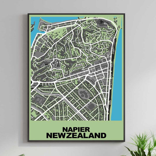 COLOURED ROAD MAP OF NAPIER, NEW ZEALAND BY MAPBAKES