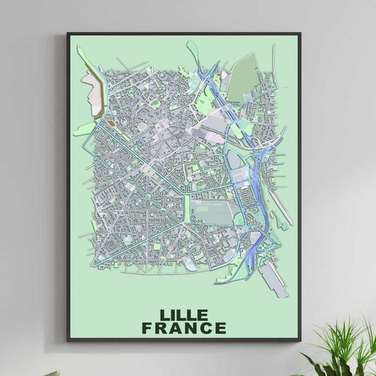 COLOURED ROAD MAP OF LILLE, FRANCE BY MAPBAKES