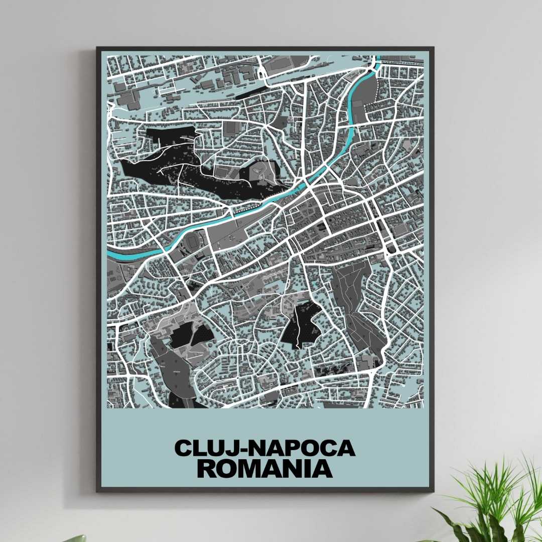 COLOURED ROAD MAP OF CLUJ-NAPOCA, ROMANIA BY MAPBAKES