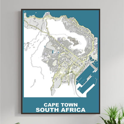 COLOURED ROAD MAP OF CAPE TOWN, SOUTH AFRICA BY MAPBAKES