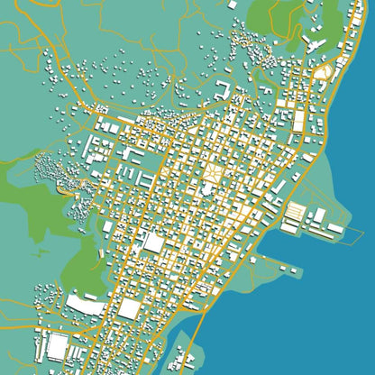 COLOURED ROAD MAP OF CAP-HAITIEN, HAITI BY MAPBAKES