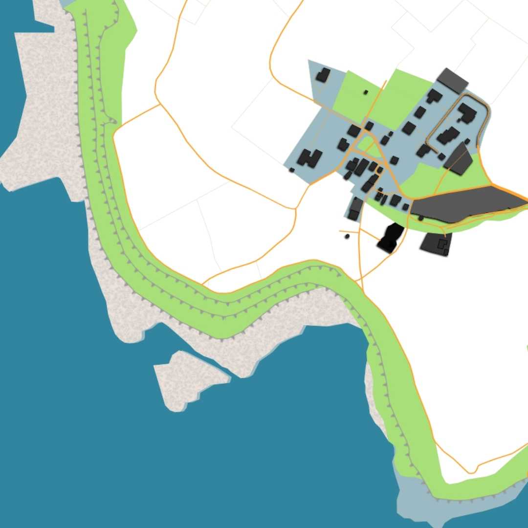 COLOURED ROAD MAP OF GASADALUR, FAROE ISLANDS BY MAPBAKES