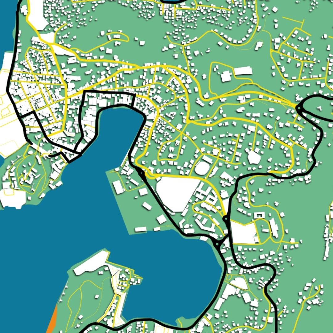 COLOURED ROAD MAP OF ST. GEORGE'S, GRENADA BY MAPBAKES