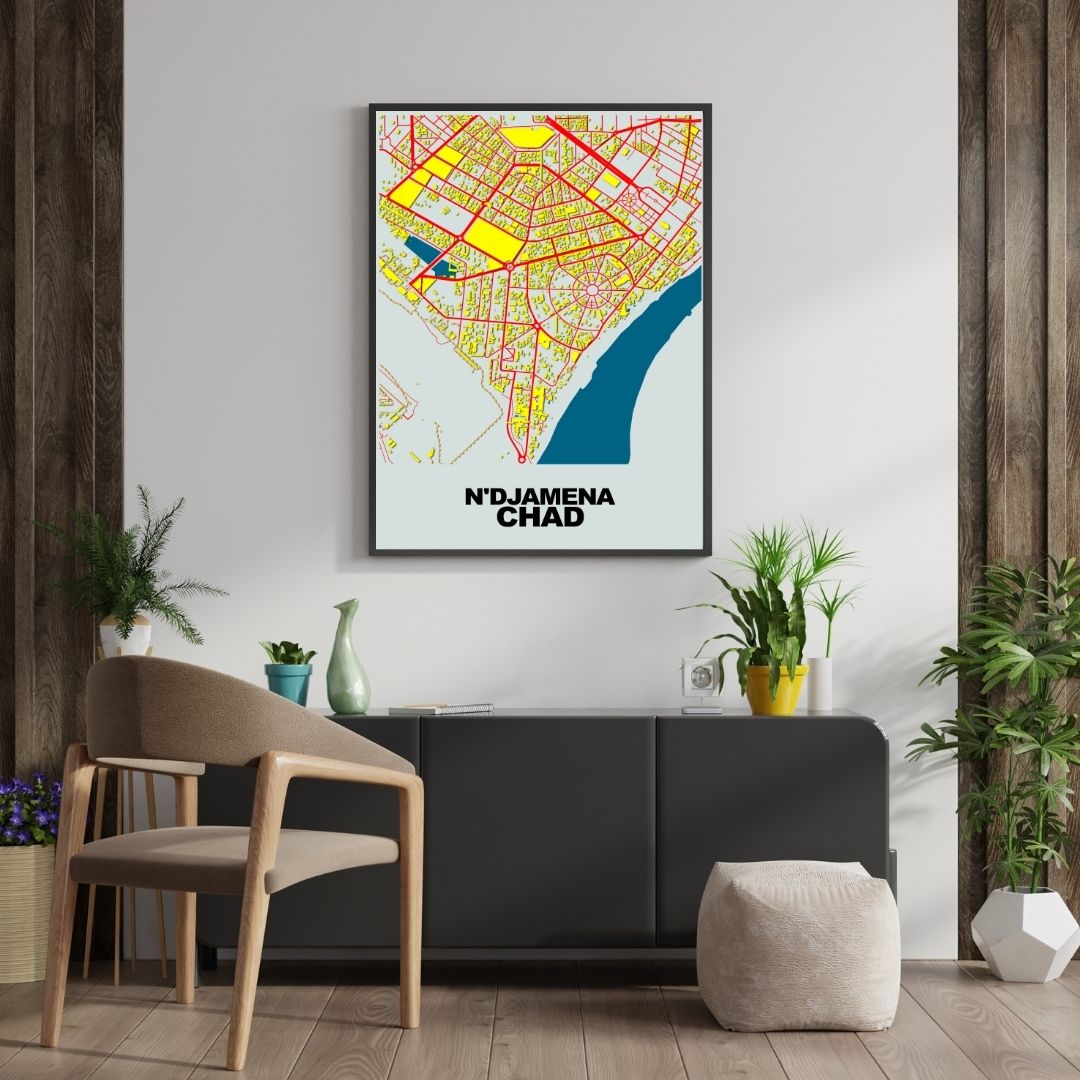 COLOURED ROAD MAP OF N'DJAMENA, CHAD BY MAPBAKES