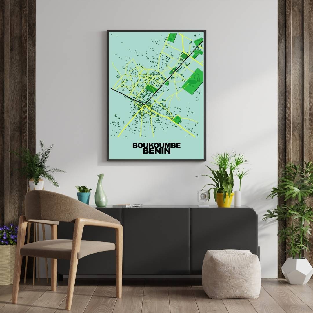 COLOURED ROAD MAP OF BOUKOUMBE, BENIN BY MAPBAKES