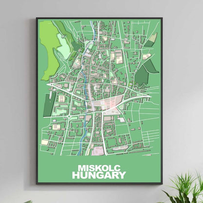 COLOURED ROAD MAP OF MISKOLC, HUNGARY BY MAPBAKES