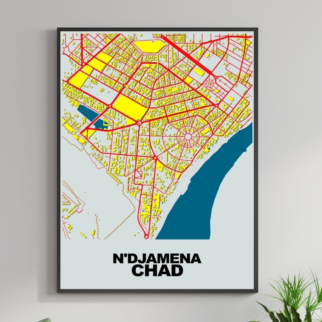 COLOURED ROAD MAP OF N'DJAMENA, CHAD BY MAPBAKES