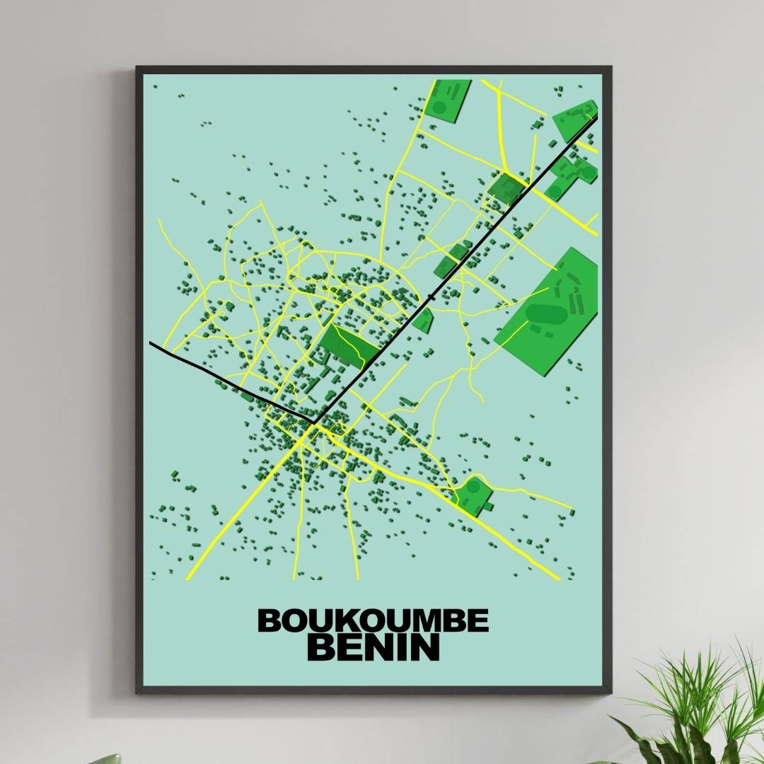 COLOURED ROAD MAP OF BOUKOUMBE, BENIN BY MAPBAKES