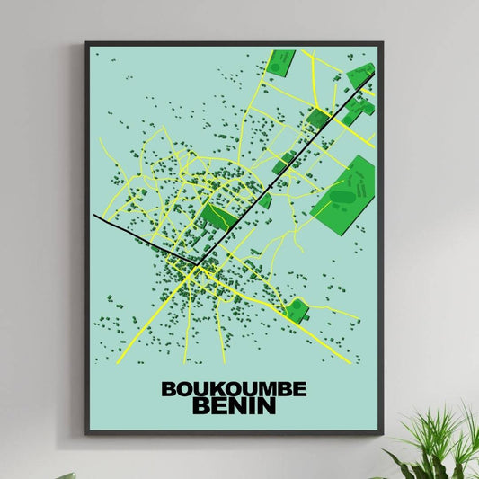COLOURED ROAD MAP OF BOUKOUMBE, BENIN BY MAPBAKES