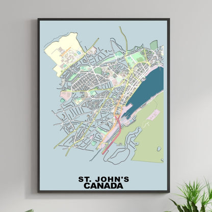 COLOURED ROAD MAP OF ST.JOHN'S, CANADA BY MAPBAKES