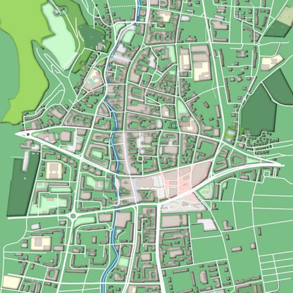 COLOURED ROAD MAP OF MISKOLC, HUNGARY BY MAPBAKES