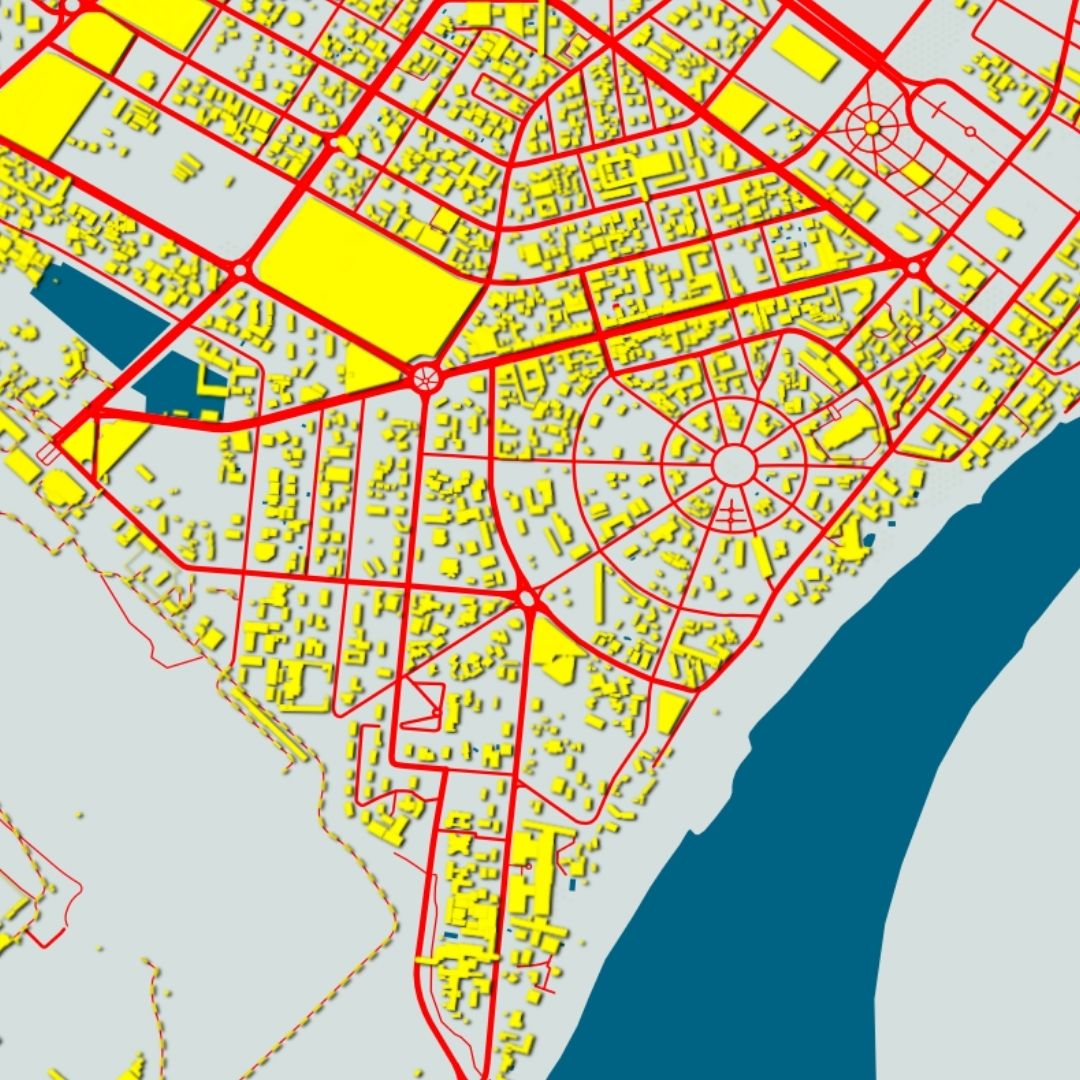 COLOURED ROAD MAP OF N'DJAMENA, CHAD BY MAPBAKES