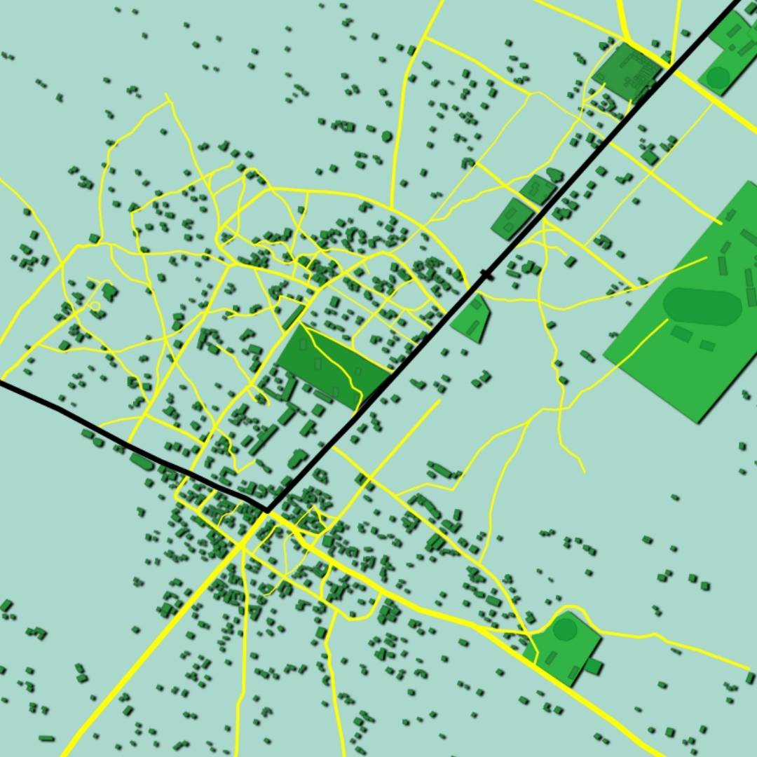 COLOURED ROAD MAP OF BOUKOUMBE, BENIN BY MAPBAKES