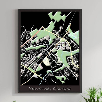 COLOURED ROAD MAP OF SUWANEE, GEORGIA BY MAPBAKES