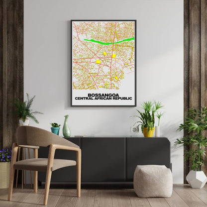 COLOURED ROAD MAP OF BOSSANGOA, CENTRAL AFRICAN REPUBLIC BY MAPBAKES