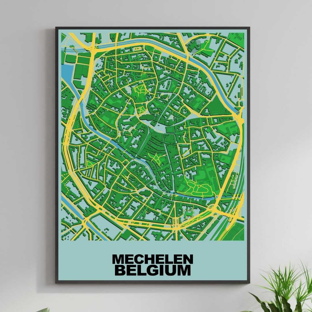 COLOURED ROAD MAP OF MECHELEN, BELGIUM BY MAPBAKES