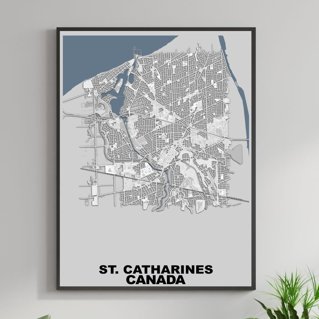 COLOURED ROAD MAP OF ST. CATHARINES, CANADA BY MAPBAKES