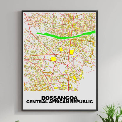 COLOURED ROAD MAP OF BOSSANGOA, CENTRAL AFRICAN REPUBLIC BY MAPBAKES