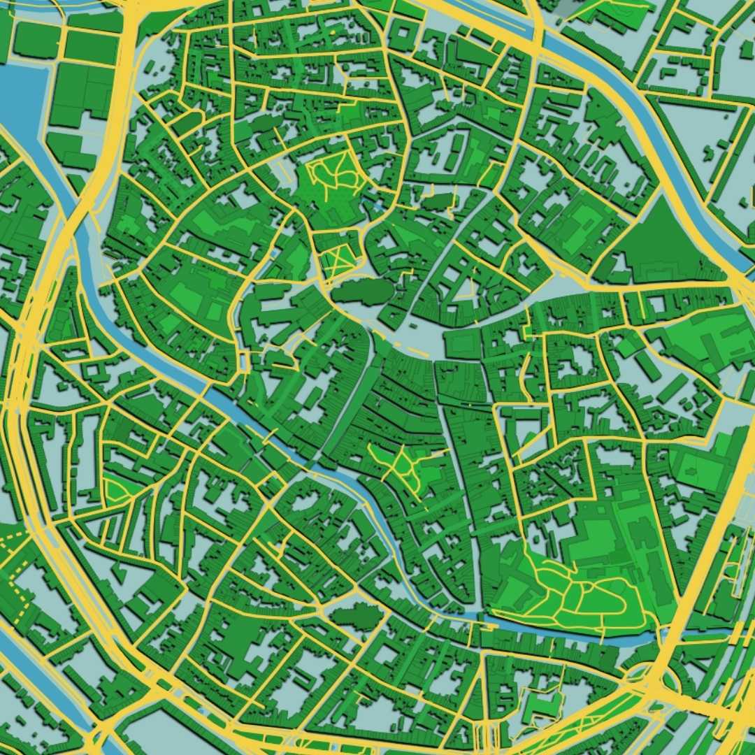 COLOURED ROAD MAP OF MECHELEN, BELGIUM BY MAPBAKES