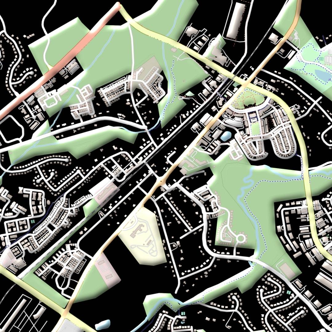 COLOURED ROAD MAP OF SUWANEE, GEORGIA BY MAPBAKES