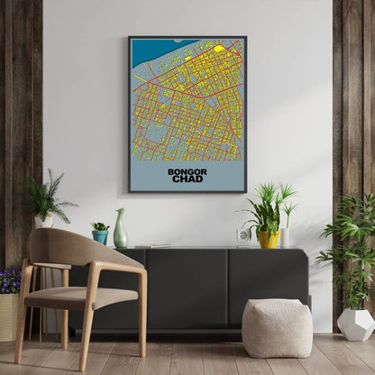 COLOURED ROAD MAP OF BONGOR, CHAD BY MAPBAKES