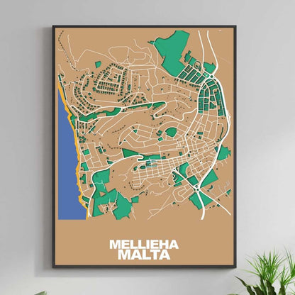 COLOURED ROAD MAP OF MELLIEHA, MALTA BY MAPBAKES