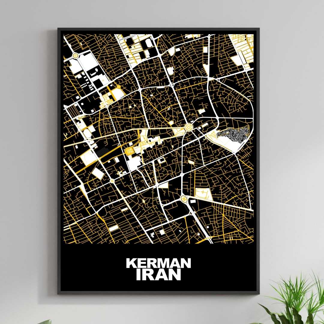 COLOURED ROAD MAP OF KERMAN, IRAN BY MAPBAKES