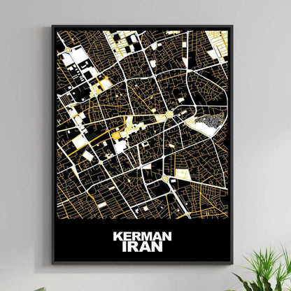 COLOURED ROAD MAP OF KERMAN, IRAN BY MAPBAKES