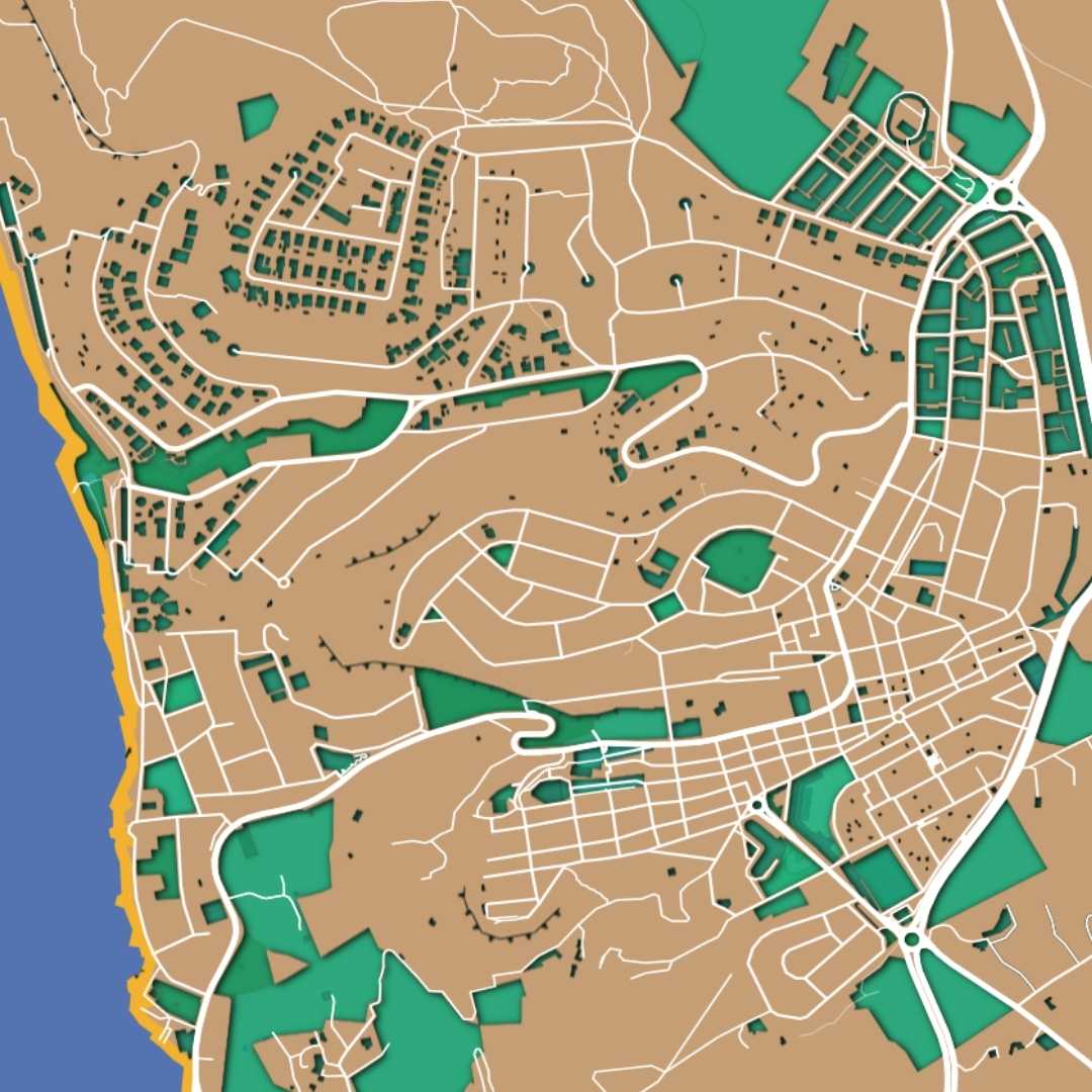 COLOURED ROAD MAP OF MELLIEHA, MALTA BY MAPBAKES