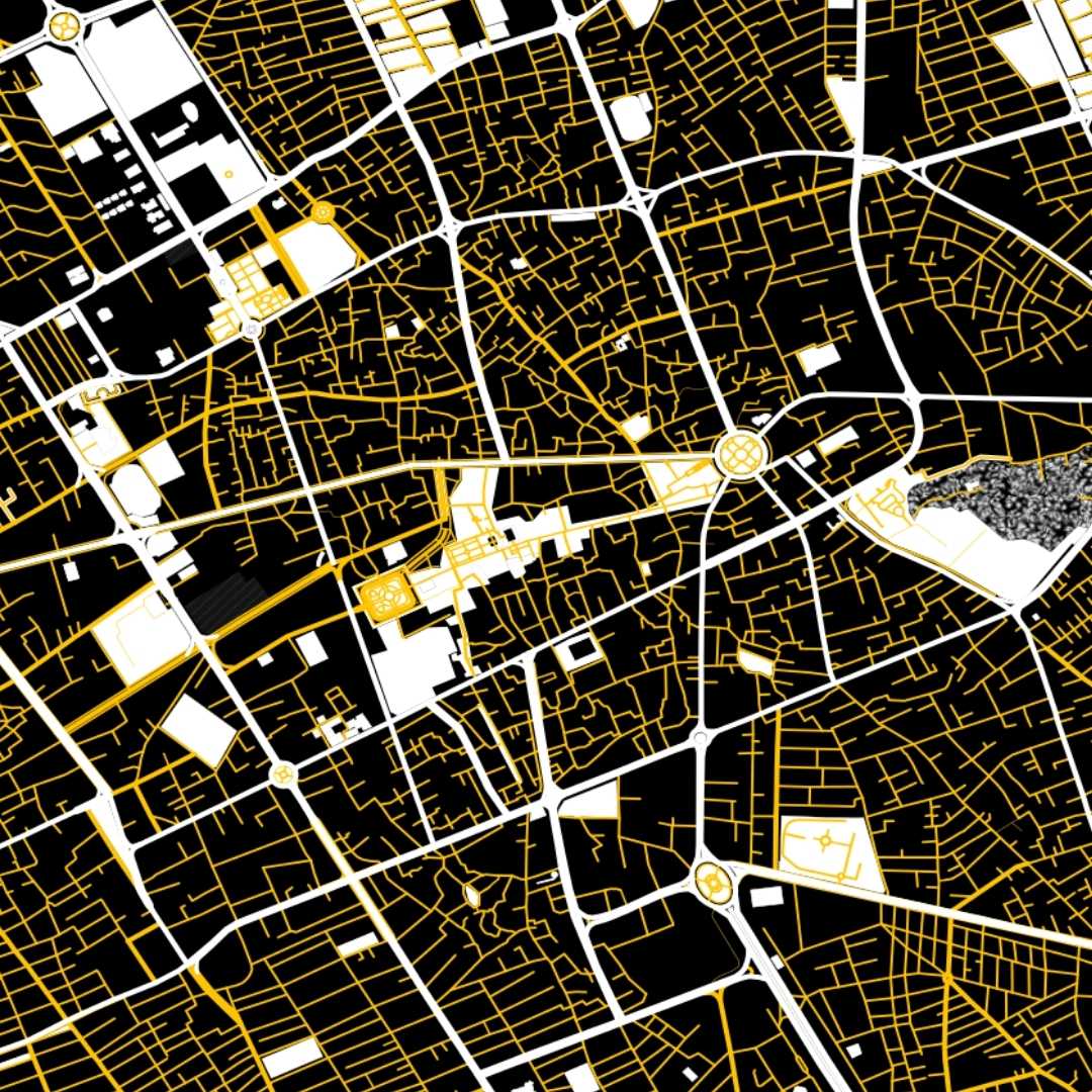 COLOURED ROAD MAP OF KERMAN, IRAN BY MAPBAKES